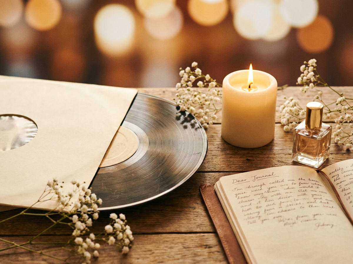 Vinyl record and candles